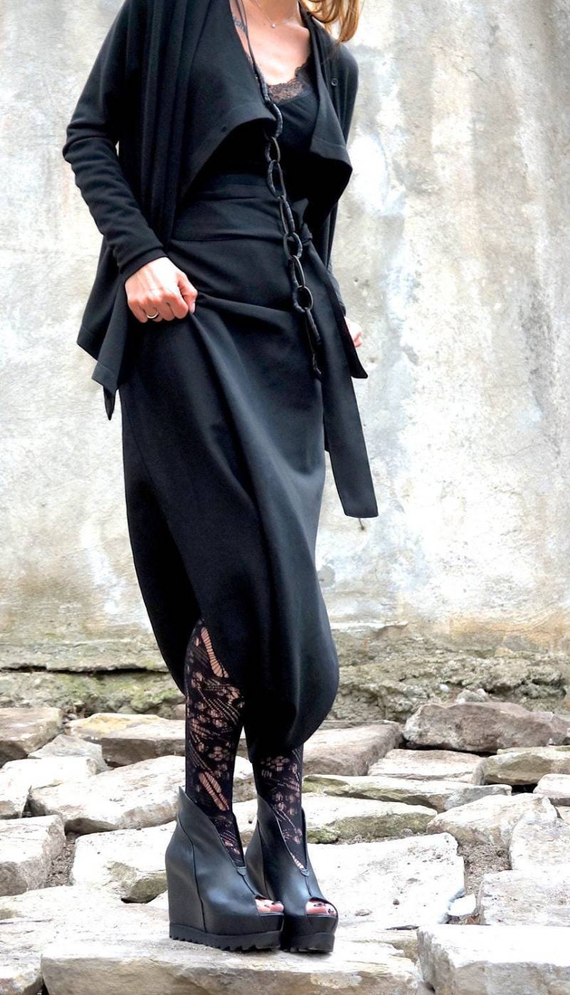 Neuer Schwarzer Gewickelter Maxirock/Extravaganter Langer Rock Maxi Leinenrock Von Aakasha A09598 von Aakasha