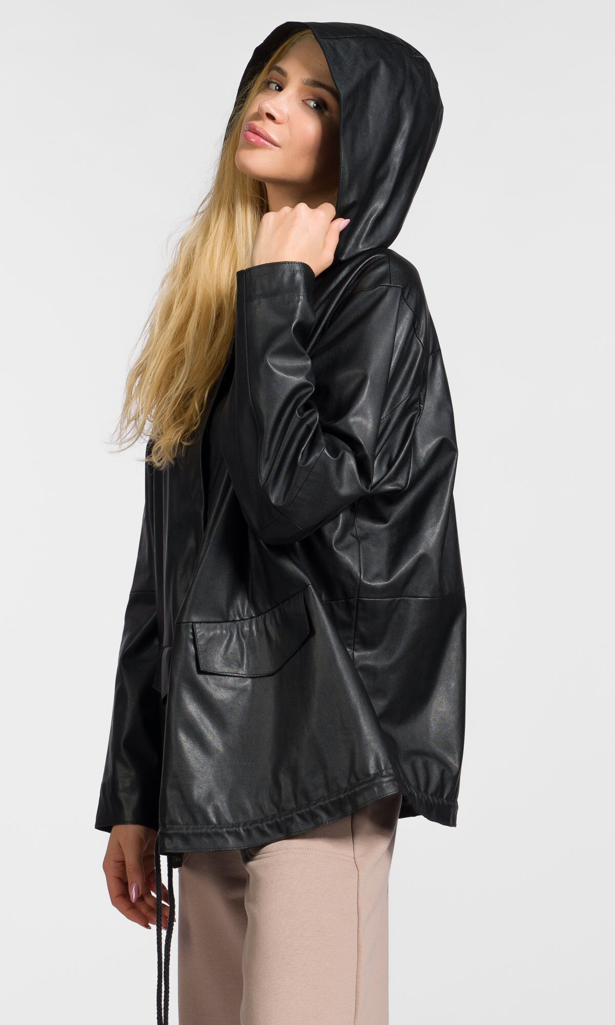 Vegan Leder Kapuzen Overall Anorak Mit Taschen Handmade By Aakasha A20704 von Aakasha