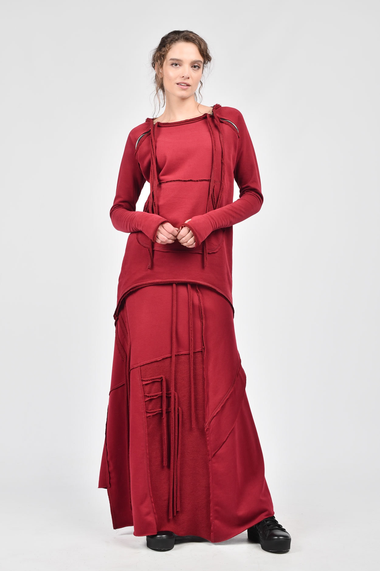 Weinroter Baumwoll Maxi Rock A09385 von Aakasha