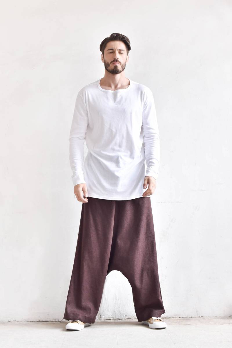 Lockere Leinen Haremshose/Mit Tiefem Schritt By Aakashamen A05131M von AakashaMen