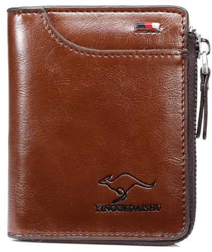 Aaliyahh Echtleder Geldbörse, Portemonnaie 13 Kartenfächer,RFID,SchutzFührerschein/Kreditkarte/Buskart/Banknote(Dunkelbraun) von Aaliyahh