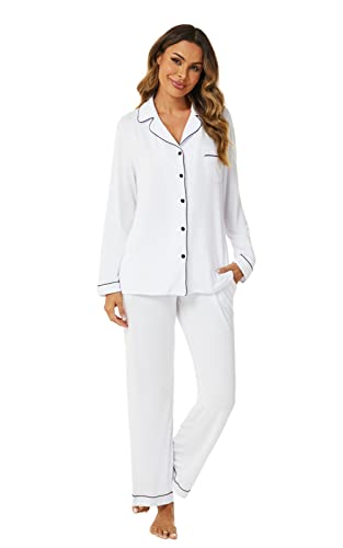 Aamikast Damen Pyjama-Sets Langarm Button Down Nachtwäsche Nachtwäsche Weiche Pjs Lounge Sets, Weiss/opulenter Garten, S Aamikast Damen Pyjama-Sets Langarm Button Down Nachtwäsche Nachtwäsche Weiche Pjs Lounge Sets, Weiss/opulenter Garten, S von Aamikast