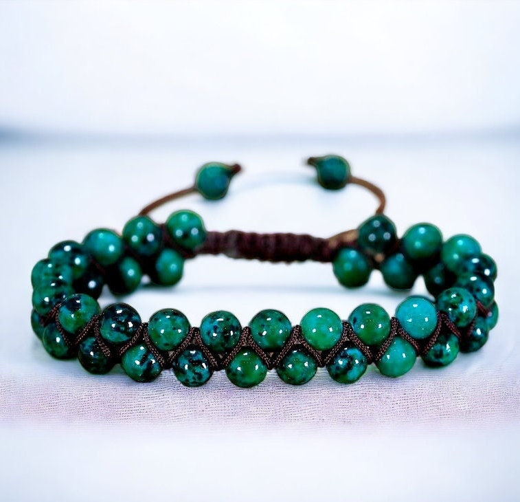 Handgemachtes Chrysokoll Boho Armband, Tiefgrüne 6 Mm Perlen Makramee Verpackung, Edelstein Schmuck Für Stärke, Geflochtenes Armband Handgemachtes Chrysokoll Boho Armband, Tiefgrüne 6 Mm Perlen Makramee Verpackung, Edelstein Schmuck Für Stärke, Geflochtenes Armband von AandMByNiki