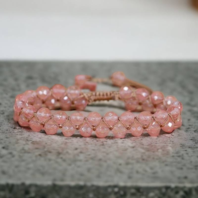 Handgemachtes Wassermelonen-Turmalin Armband - Natürliche Facettierte 6 Mm Edelstein Perlen Boho Macramé Geflochtener Schmuck Weihnachtsgeschenk von AandMByNiki