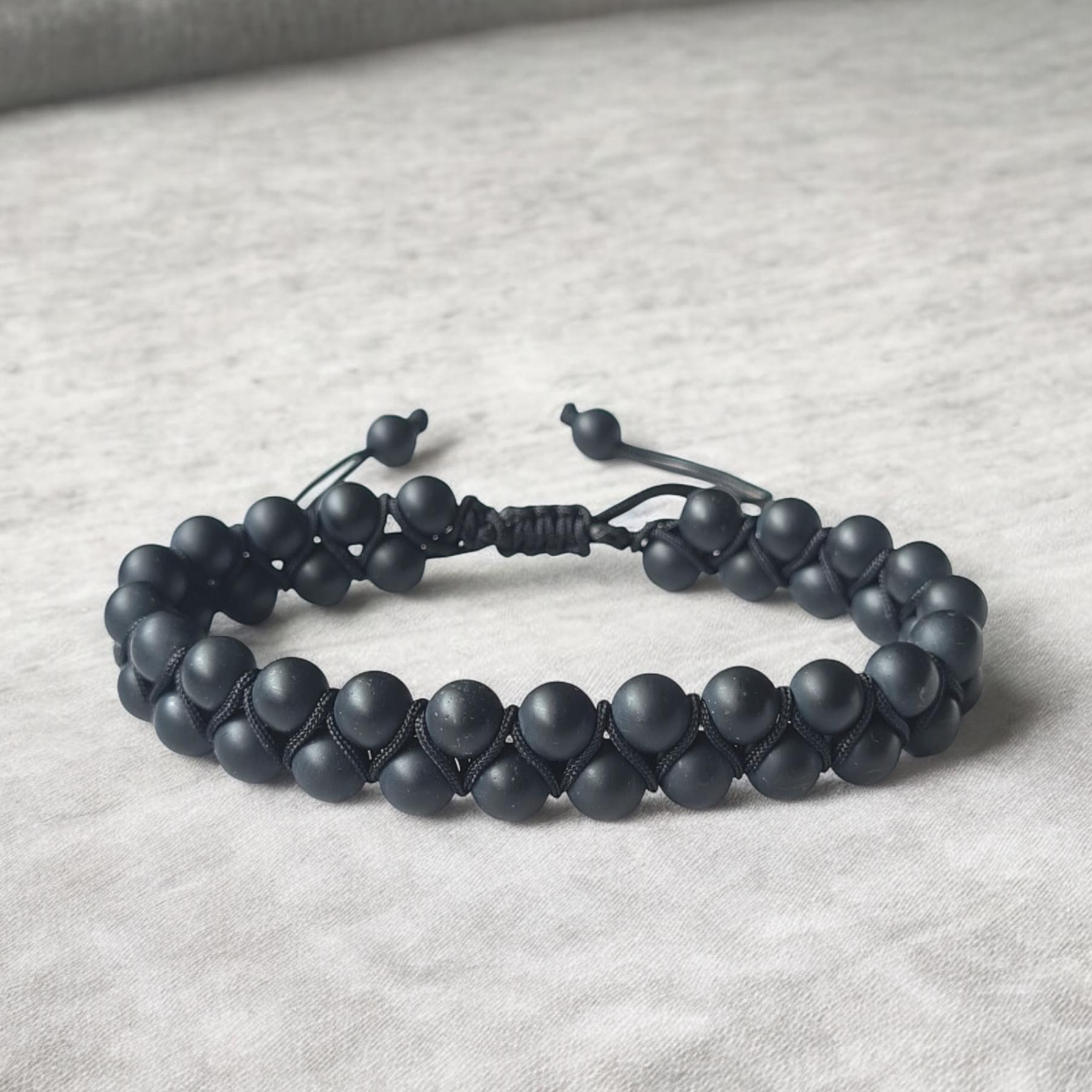 Frosted Black Achat Mai Birthstone Armband - 6 Mm Perlen Edelstein Wickelarmband, Boho Makramee, Geflochtene Stärke, Handgemachtes Geschenk Uk Frosted Black Achat Mai Birthstone Armband - 6 Mm Perlen Edelstein Wickelarmband, Boho Makramee, Geflochtene Stärke, Handgemachtes Geschenk Uk von AandMByNiki