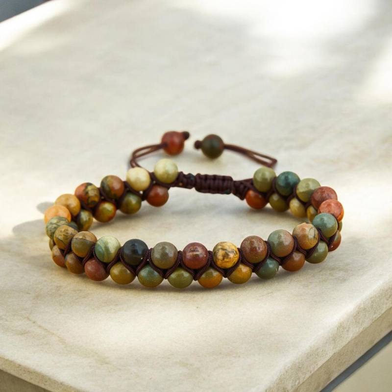 Verstellbares Geflochtenes Picasso Jaspis Perlen Armband - Einzigartiger Edelstein Schmuck Für Männer & Frauen Boho Accessoire Geschenk von AandMByNiki