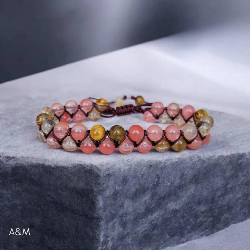 Wassermelonen-Turmalin Kristall Armband Uk | 6 Mm Edelstein Perlen Herz Chakra Boho Schmuck Handgemachtes Makramee Wickelarmband von AandMByNiki
