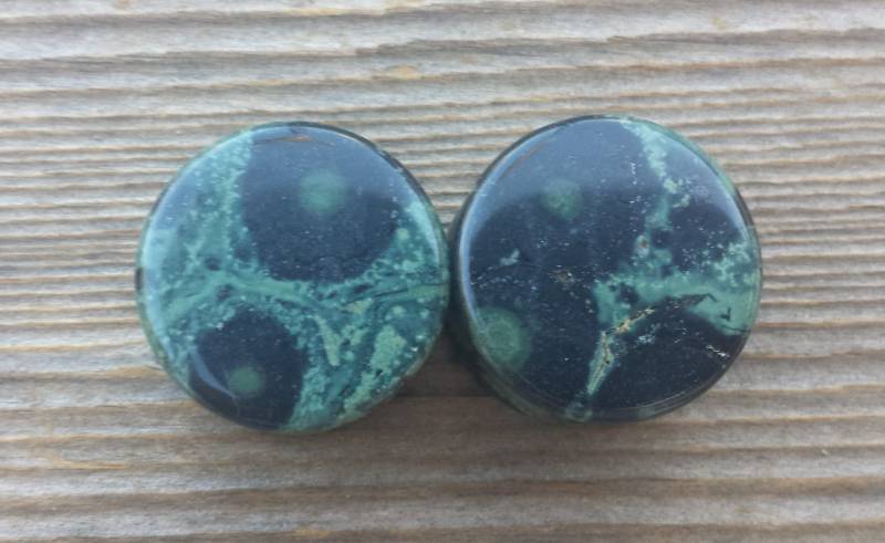 Ein Paar Echte Green Eye Jasper Flache Plugs Gauges Körperschmuck Double Flared - Pick Size von AandSCrystals