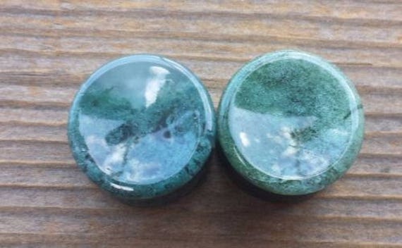 Ein Paar Echte Konkave Moosachat Plugs Gauges Körperschmuck Double Flared - Pick Size von AandSCrystals