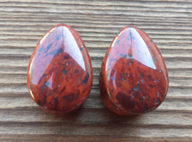 Ein Paar Echte Poppy Jasper Drop Plugs Gauges Körperschmuck Double Flared - Pick Size von AandSCrystals