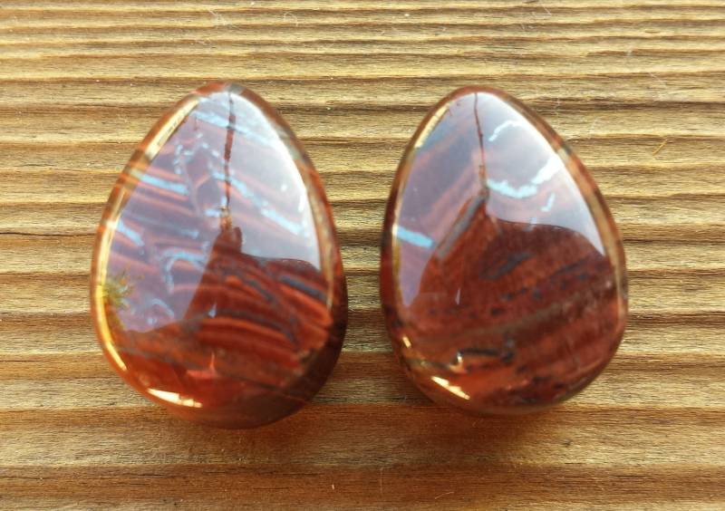 Ein Paar Echte Rote Tiger Auge Drop Plugs Gauges Körperschmuck Double Flared - Pick Size von AandSCrystals