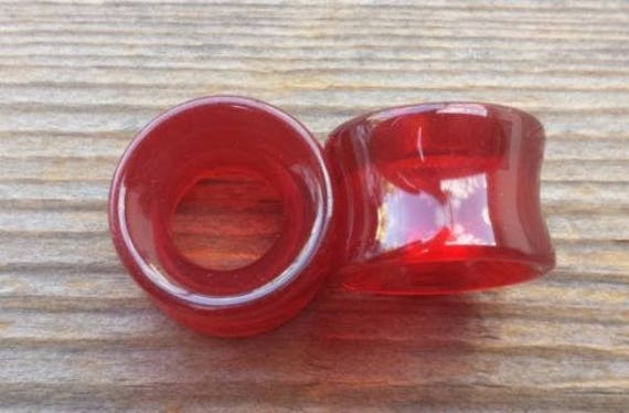 Ein Paar Rote Glastunnel Plugs Gauges Schmuck Double Flared - Pick Size von AandSCrystals
