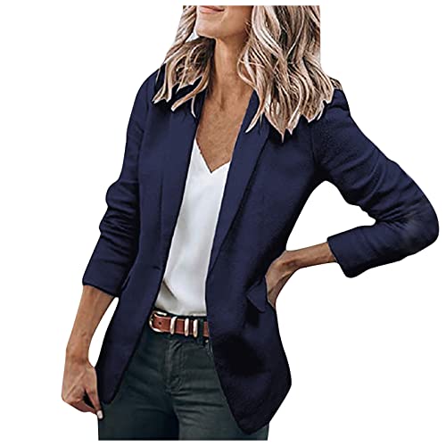 Aanlun Damen Elegant Anzugjacke Blazer Revers Einfarbig Slim Fit Geschäft Büro Jacke Mantel Casual Anzüge Business Anzüge Geschäft Büro Cardigan Freizeitjacke Slim Coat Blazer 01-Marine L von Aanlun