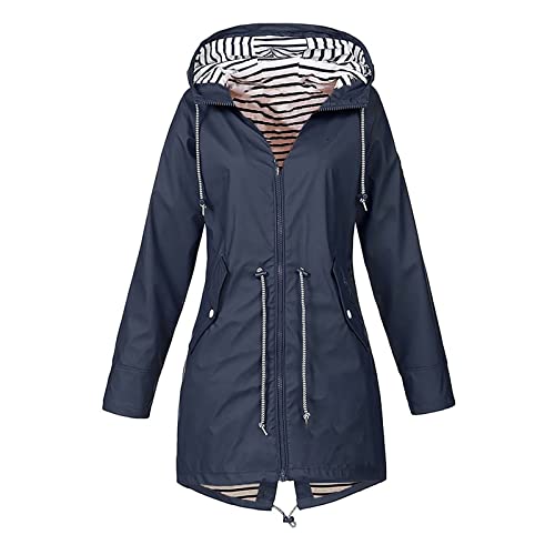 Aanlun Funktionsjacke Damen Wasserdicht Atmungsaktiv Leichte Regenjacke Windbreaker mit Kapuze Leichte Hooded Windjacke Leicht Jacke Sportjacke Einfarbige Sommerjacke Regenmantel 01-Marine L von Aanlun