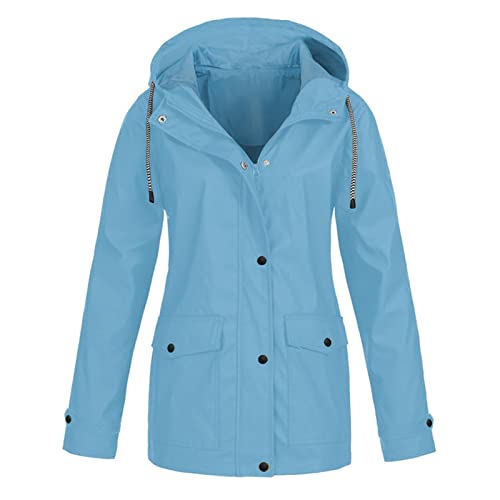 Aanlun Regenjacke Damen Wasserdicht Atmungsaktiv Leichte Windjacke Wasserdicht Windbreaker mit Kapuze Wasserdicht Atmungsaktive Outdoorjacke mit Kapuze Windbreaker 04-Hellblau L von Aanlun