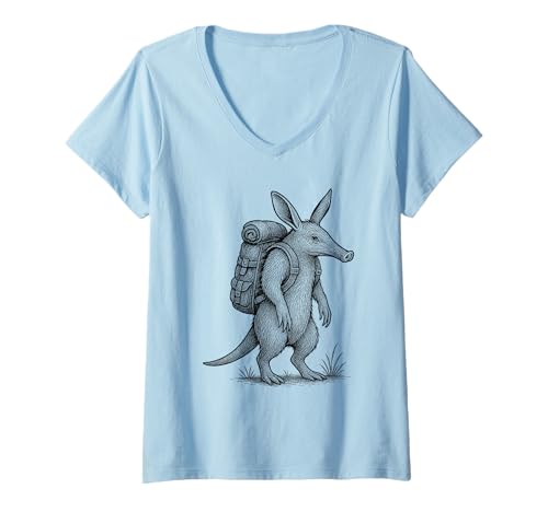 Damen Wandern Aardvark Rucksackreisen Lustige Wildnis Tierliebhaber T-Shirt mit V-Ausschnitt Damen Wandern Aardvark Rucksackreisen Lustige Wildnis Tierliebhaber T-Shirt mit V-Ausschnitt von Aardvark Hiker Trekking Cottagecore Merch.