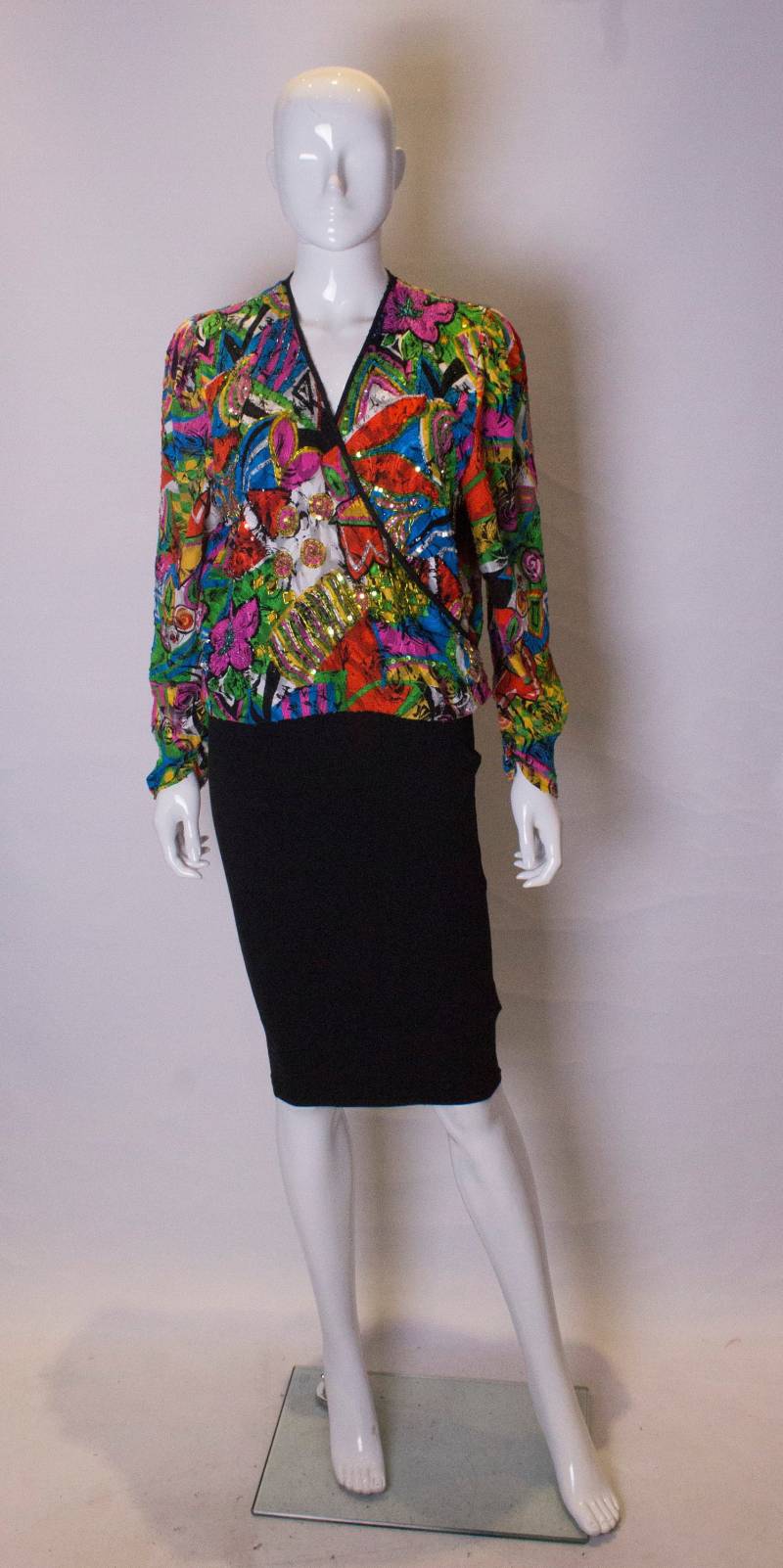 1980Er Jahre Vintage Diane Fres Top Mit Perlen Und Pailletten Detail von AardvarkvintageGoods