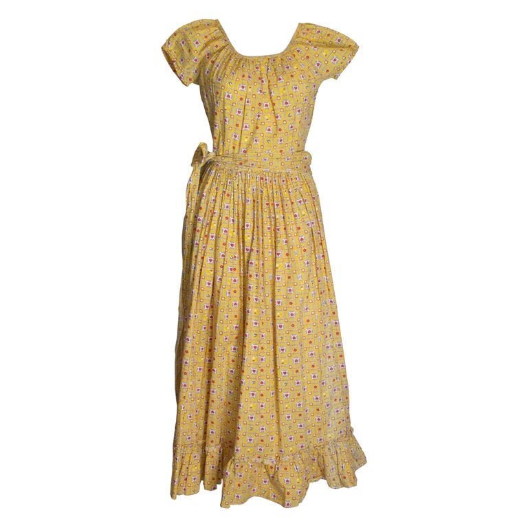 A Vintage 50Er Yellow Floral Cotton Summer Gown von AardvarkvintageGoods