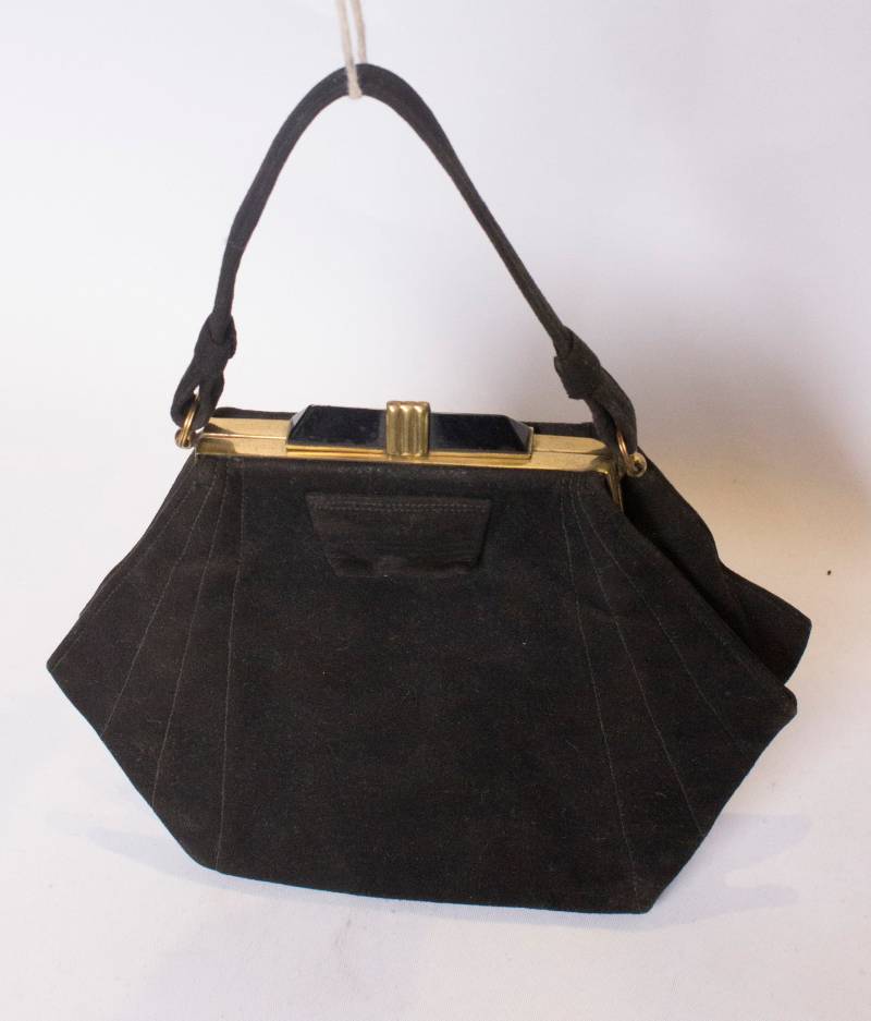 Ein Vintage 1920Er Jahre Art Deco Schwarz Wildleder Handtasche von AardvarkvintageGoods