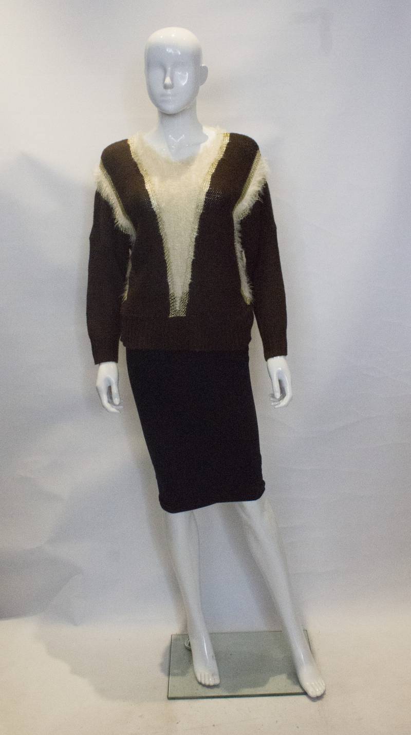 Ein Vintage 1970 Braun Gold Und Weißem Mohair Pullover von AardvarkvintageGoods