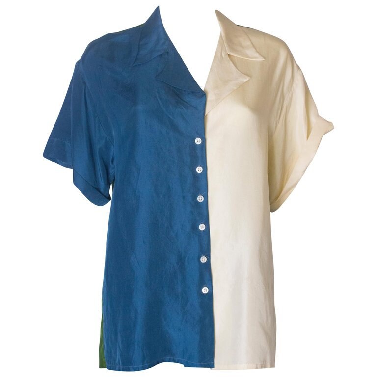 Ein Vintage 1980Er Farbe Block Seide Shirt Von Georgina Etzdorf von AardvarkvintageGoods