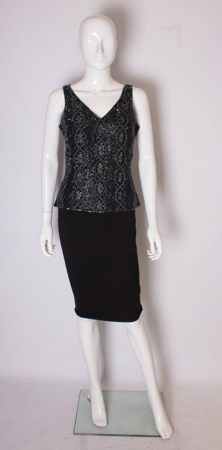 Vintage 1980Er Schwarze Perlen Abend Top Von Adrianna Papelle von AardvarkvintageGoods