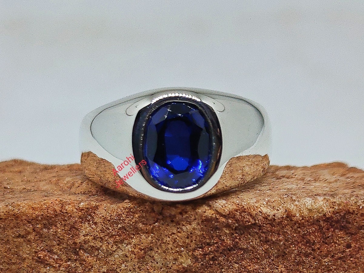 Blauer Saphir Herrenring, 925Sterling Silber, Ehering, Statement Ring, Aaa Qualität Edelstein Weihnachtsgeschenk von Aarohijewellers