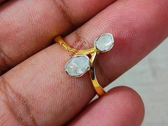 Natürlicher Polki Diamant Ring, Verlobungsring, 925 Sterling Silber Handgemachter Ehering, Geschenk Für Sie von Aarohijewellers