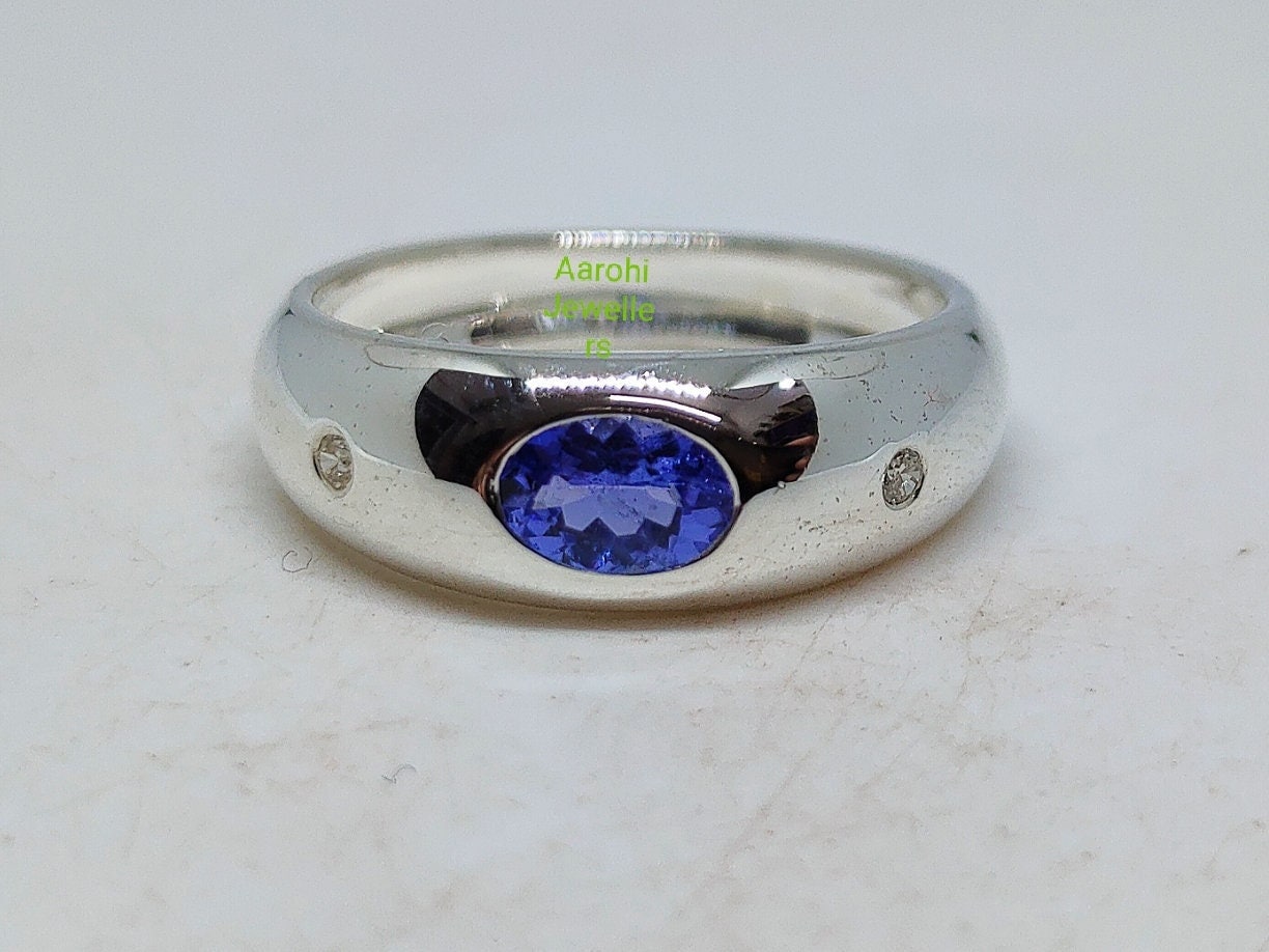Natürlicher Tansanit Ring, Stapelring, Sterling Silber Verlobungsring, Diamant Bandring, Ehering Für Geschenk von Aarohijewellers
