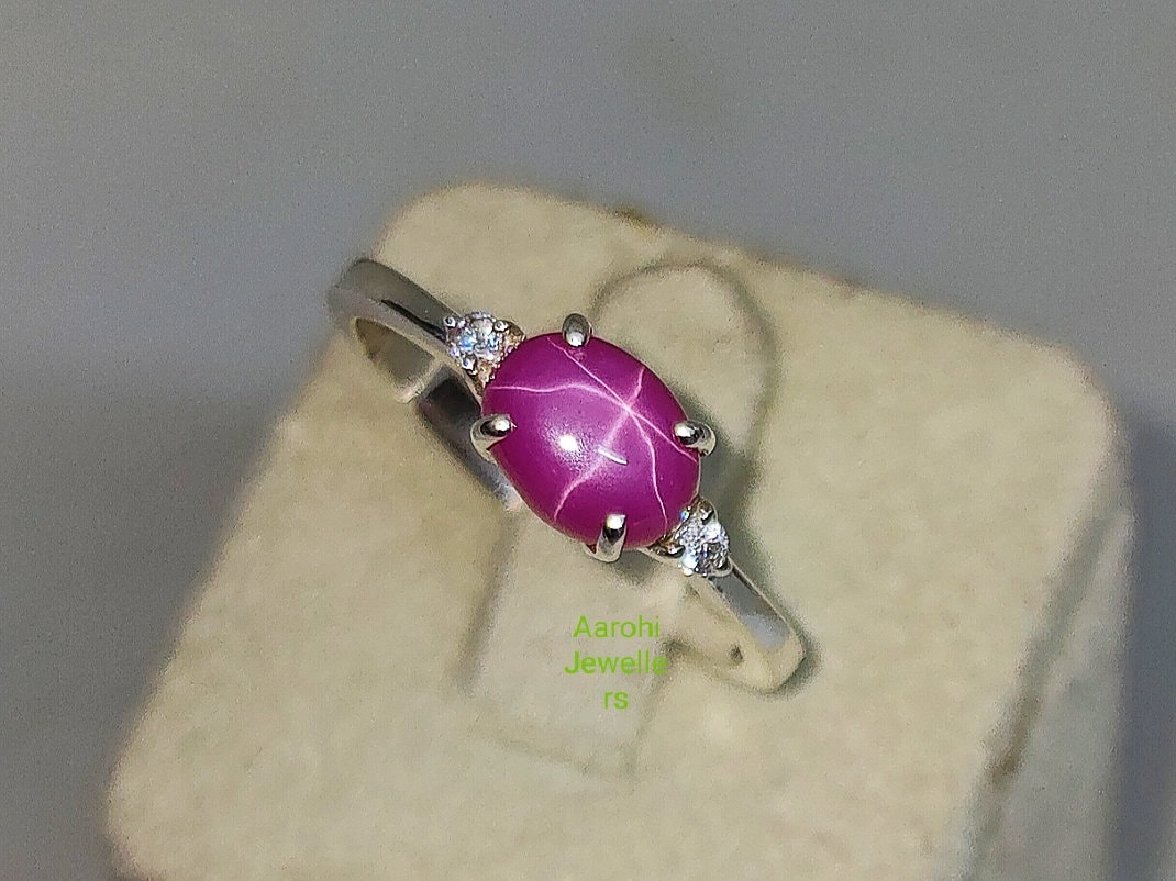 Rosa Stern Saphir Ring, 925 Sterling Silber Lindy Handgemachter Geburtsstein Ehering, Geschenk Für Sie von Aarohijewellers