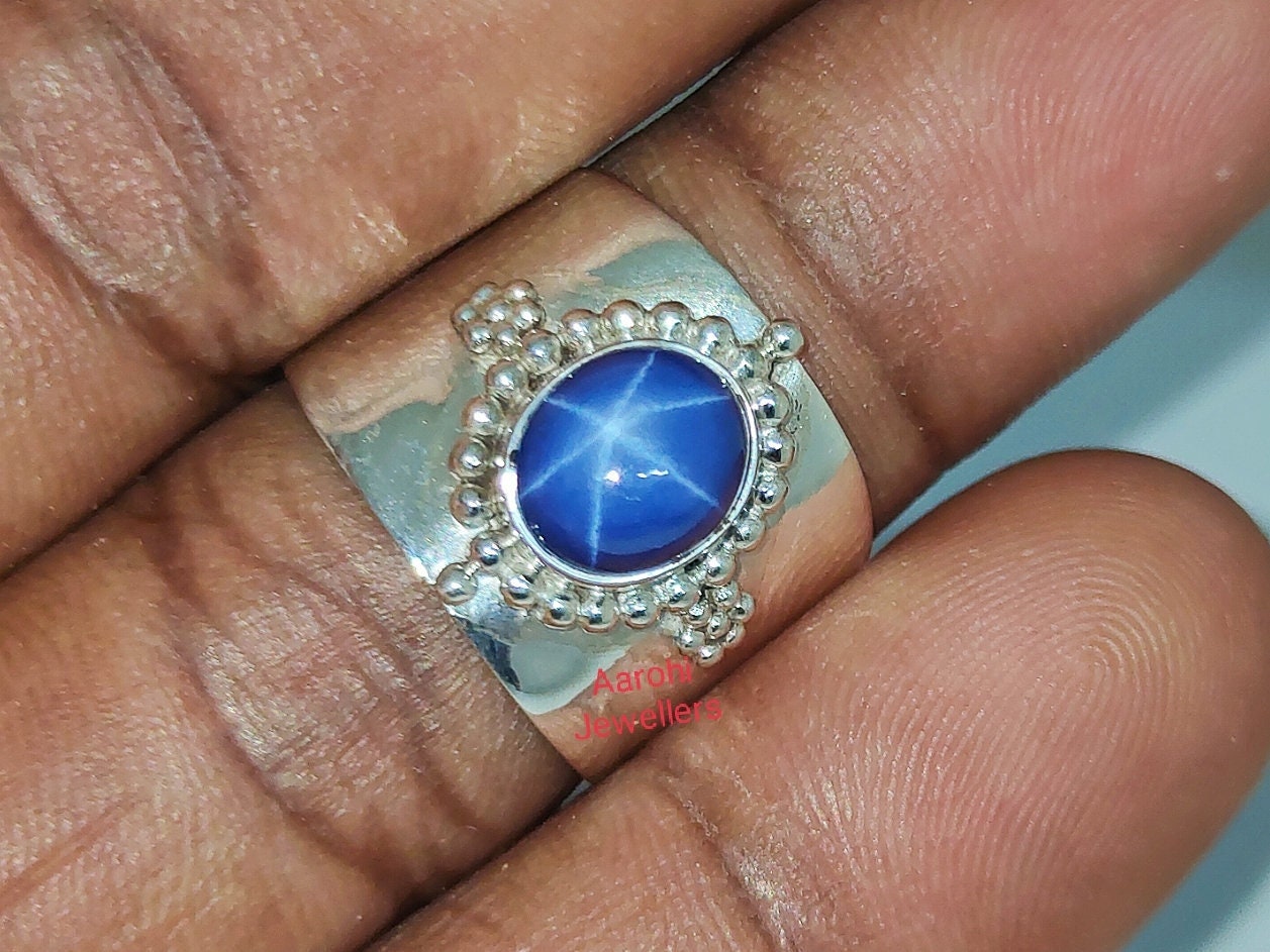 Vintage Blauer Stern Saphir Ring, 925 Silber Verlobungsring, Blauer Lindy Ehering, Jahrestag Geschenk von Aarohijewellers