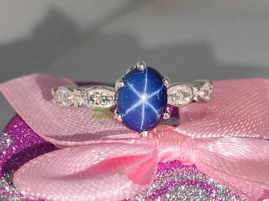 Vintage Blauer Stern Saphir Ring, 925 Sterling Silber, Lindy Verlobungsring, Schmuck, Frauen Geschenke Für Sie von Aarohijewellers