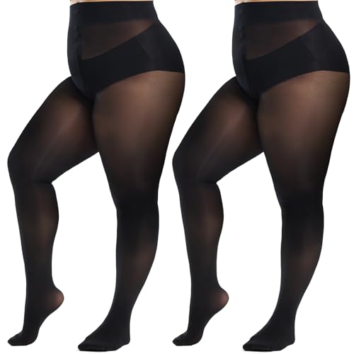 Aaronano 2 Paar Große Größen Reißfeste Strumpfhose Langlebige Hohe Taille Nylon Damenstrumpfhosen Semi-Blickdicht Komfortbund 2 Paar Schwarz 3XL-4XL von Aaronano