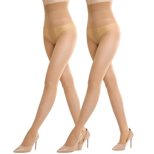 Aaronano 2 Paar Strumpfhose Damen Laufmaschen Feinstrumpfhose Transparente Strumpfhose 10Denier Natur S-M von Aaronano