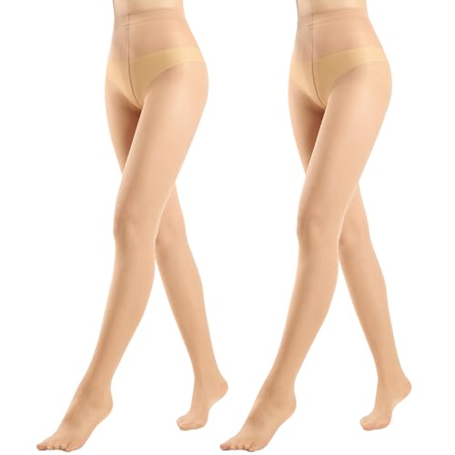 Aaronano 2 Paar Transparente Strumpfhose Reißfeste Damenstrumpfhosen Elastizität Langlebige 40D Natur L-XL von Aaronano