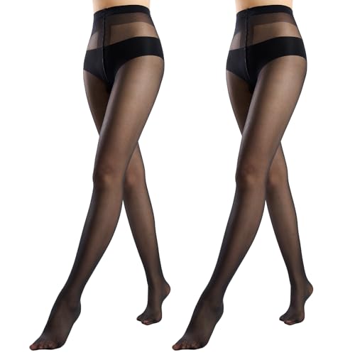 Aaronano 2 Paar Transparente Strumpfhose Reißfeste Damenstrumpfhosen Elastizität Langlebige 40D Schwarz L-XL von Aaronano