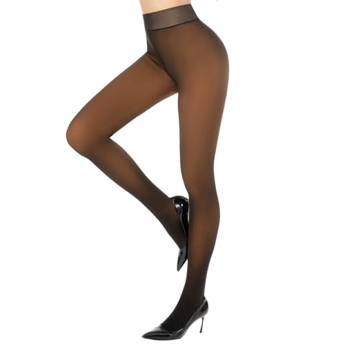 Aaronano Thermo Strumpfhose Damen Winter Gefütterte Strumpfhose Fleece Warm Dick Gefälschte Durchscheinende Thermo Leggings Honig S-M von Aaronano