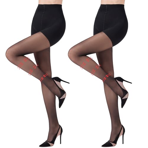 Aaronano Damen Kompressionsstrumpfhose Transparente Figurformende Stützstrumpfhose 30Denier 2 Paar Schwarz L von Aaronano