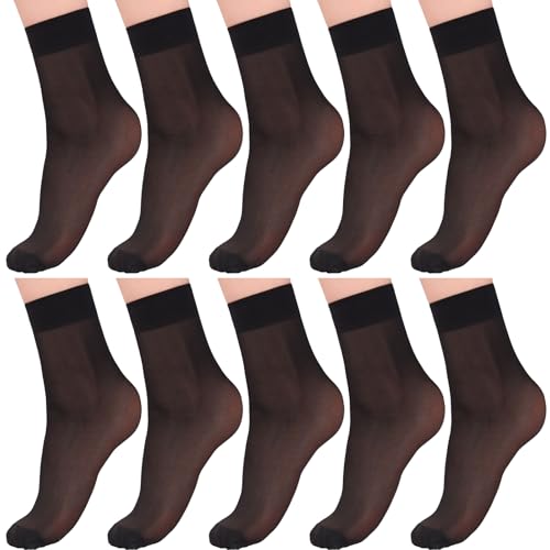 Aaronano Damen Nylonstrümpfe 10 Paar Nylon Socken Transparente Socken Damen Verstärkten Zehen Feinsöckchen Schwarz von Aaronano