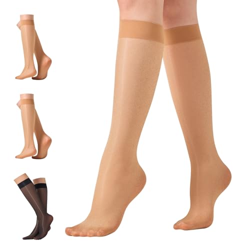Aaronano Glitzer Kniestrümpfe Damen Feinstruempfe 3 Paar 40D Transparent Nylonstrümpfe Socken,Schwarz,Hautfarben von Aaronano