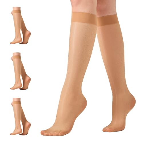 Aaronano Glitzer Kniestrümpfe Damen Feinstruempfe 3 Paar 40D Transparent Nylonstrümpfe Socken,Schwarz,Hautfarben von Aaronano