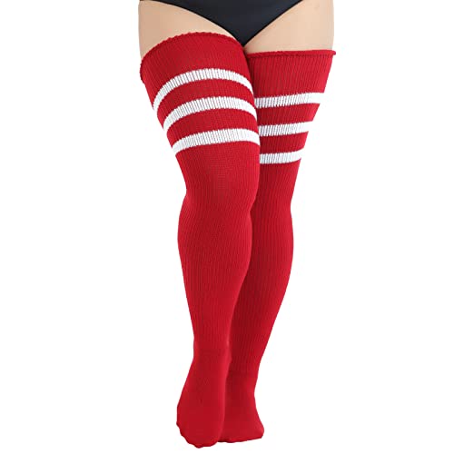 Aaronano Plus Size Overknee Strümpfe Lange Gestreift Thigh High Socks Beinwärmer Schenkel Kniestrümpfe Damen (Rot) von Aaronano