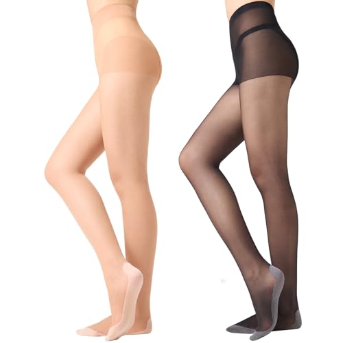 Aaronano Rutschfest Strumpfhosen Damen Transparent Feinstrumpfhose Anti Laufmaschen 10 DEN Hautfarben,Schwarze Strumpfhosen für Damen von Aaronano