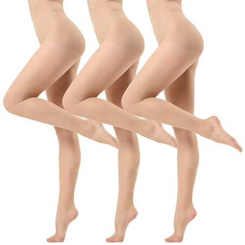 Aaronano Strumpfhosen für Damen Schwarz Hautfarben Feinstrumpfhose 20D Transparente Nylonstrumpfhose 3 Paar Natur M von Aaronano