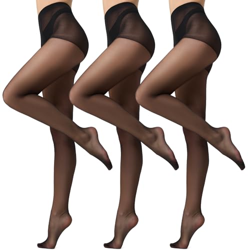 Aaronano Strumpfhosen für Damen Schwarz Hautfarben Feinstrumpfhose 20D Transparente Nylonstrumpfhose 3 Paar Schwarz S von Aaronano