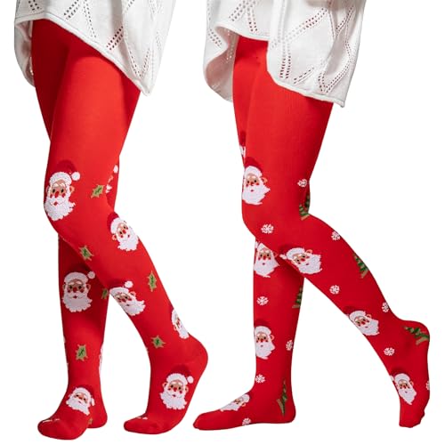 Aaronano Weihnachten Baby Mädchen Strumpfhosen 2 Paar Kinder Leggings Lustige Schneeflocke/Blatt Muster Strumpfhosen von Aaronano