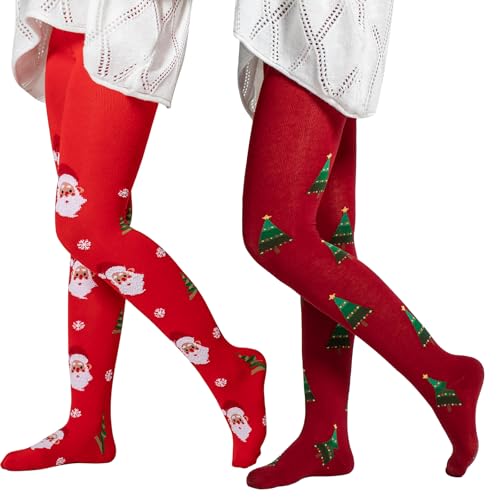 Aaronano Weihnachten Baby Mädchen Strumpfhosen 2 Paar Kinder Leggings Lustige Schneeflocken/Weihnachtsbaum Muster Strumpfhosen von Aaronano