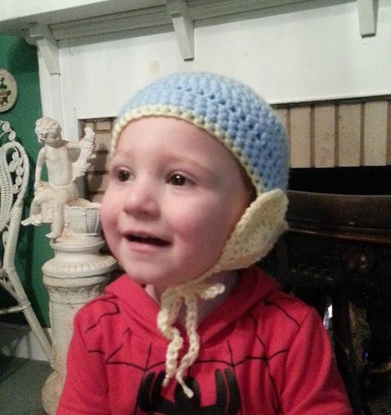 Gehäkelte Wintermütze Mit Herz Ohrenklappen Blau & Gelb Babymütze von AaronsAtticFinds