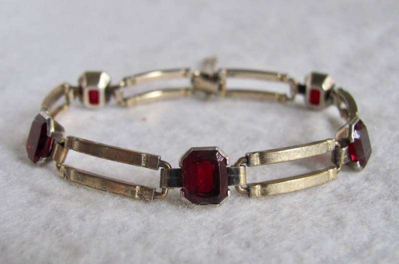 Art-Deco-10Kt Gf Rote Paste Steine Engel Brothers Link-Armband Zertifizierte Bewertung von AartsyLC