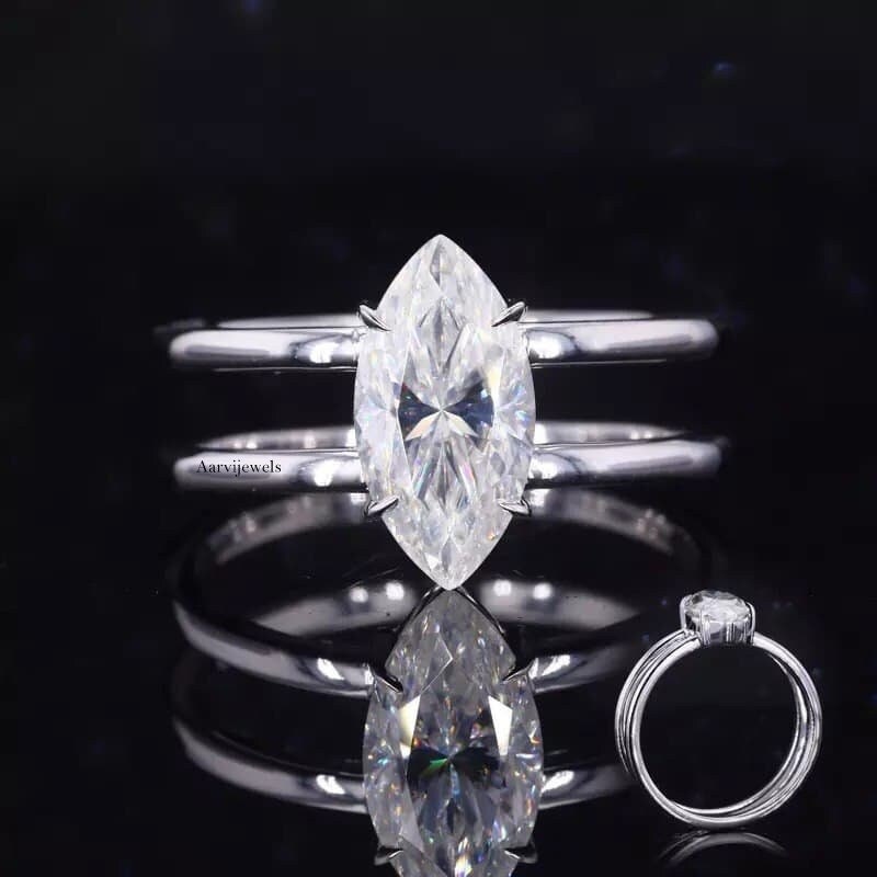 14K Gold Marquise Moissanit Verlobungsring - 250 Karat Simulierter Diamant Ehering von Aarvijewels